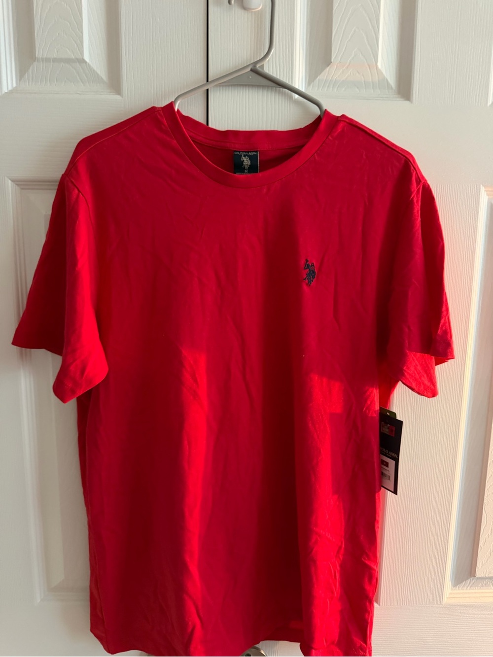 U.S. Polo Assn. Men’s Bright Red Crewneck Tee with Navy Logo